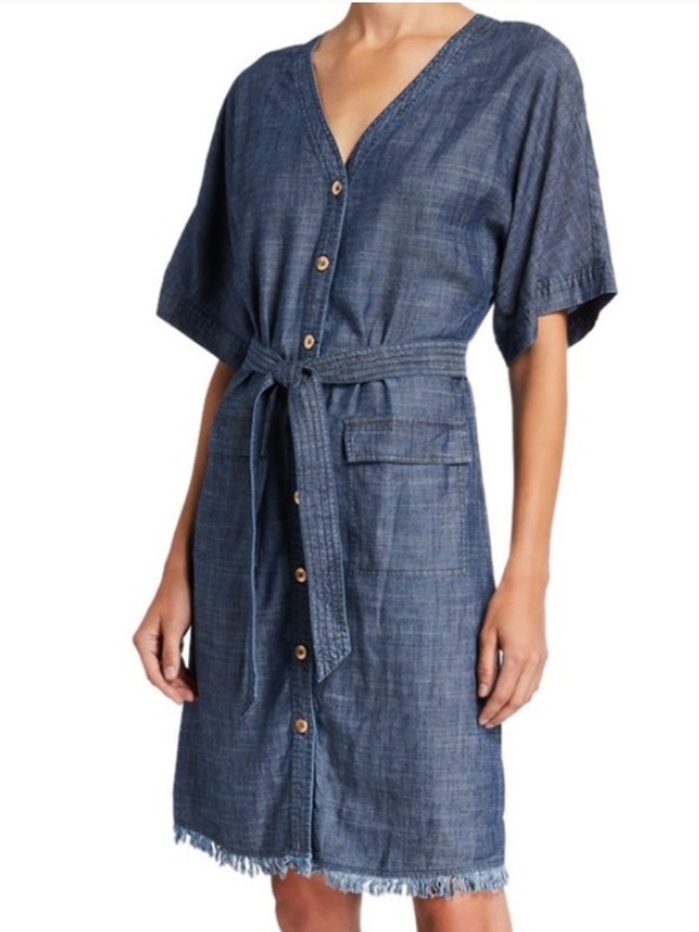 Trina Turk Lanai Chambray Button-Front Midi Dress with Tie Belt
